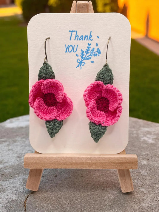 Poppy earring in hot pink and burgundy (#1) Tangles & Twine