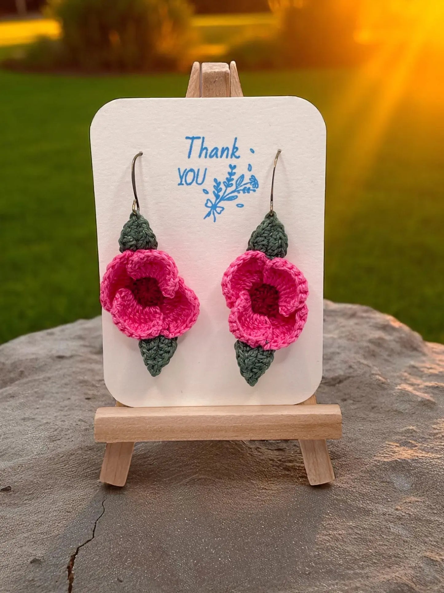 Poppy earring in hot pink and burgundy (#1) Tangles & Twine