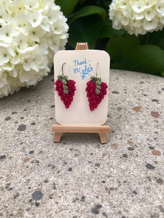 Crocheted Earrings: Grape Earrings in Claret (#8) Tangles & Twine