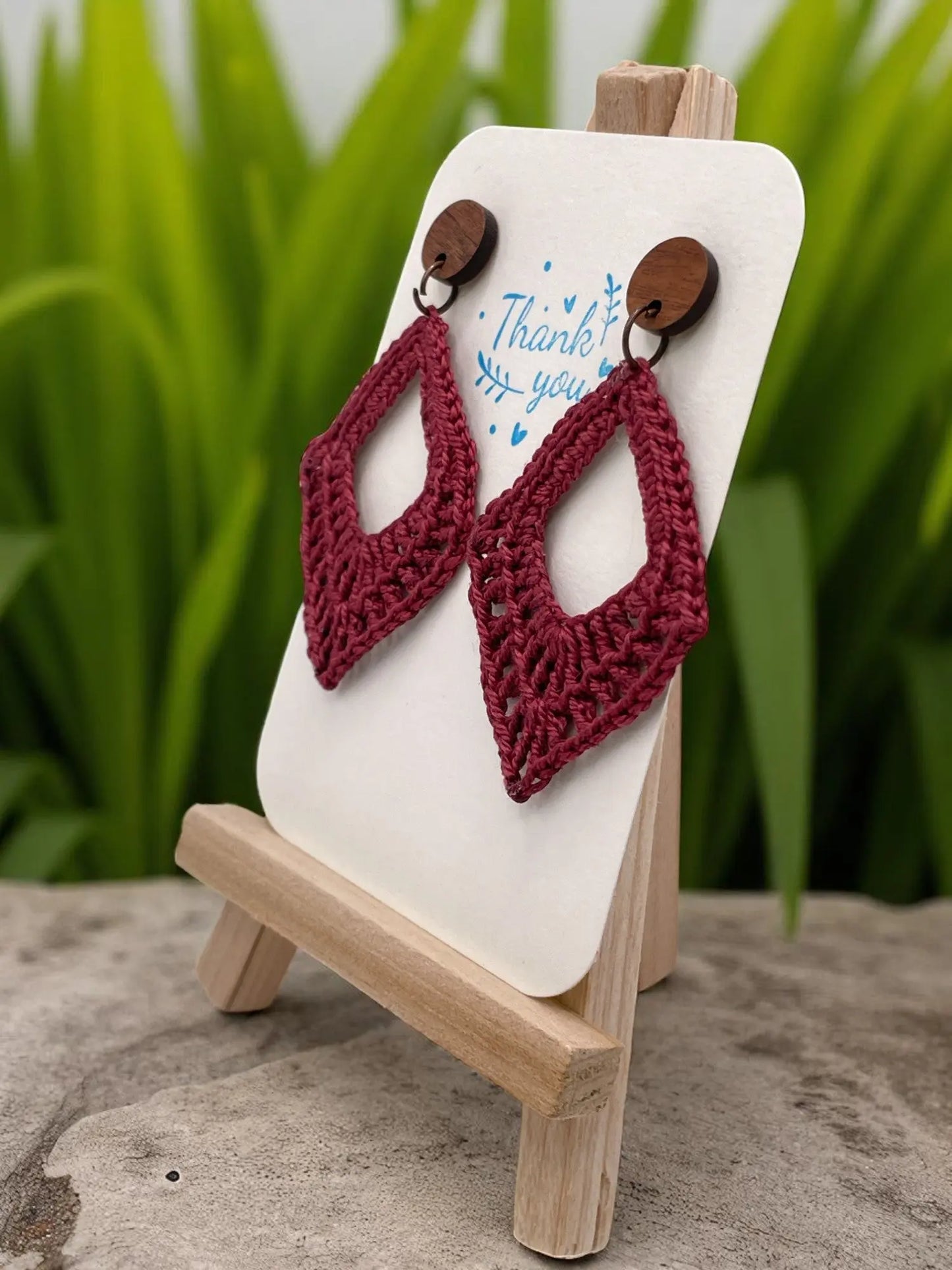 Dangling diamond in maroon Tangles & Twine