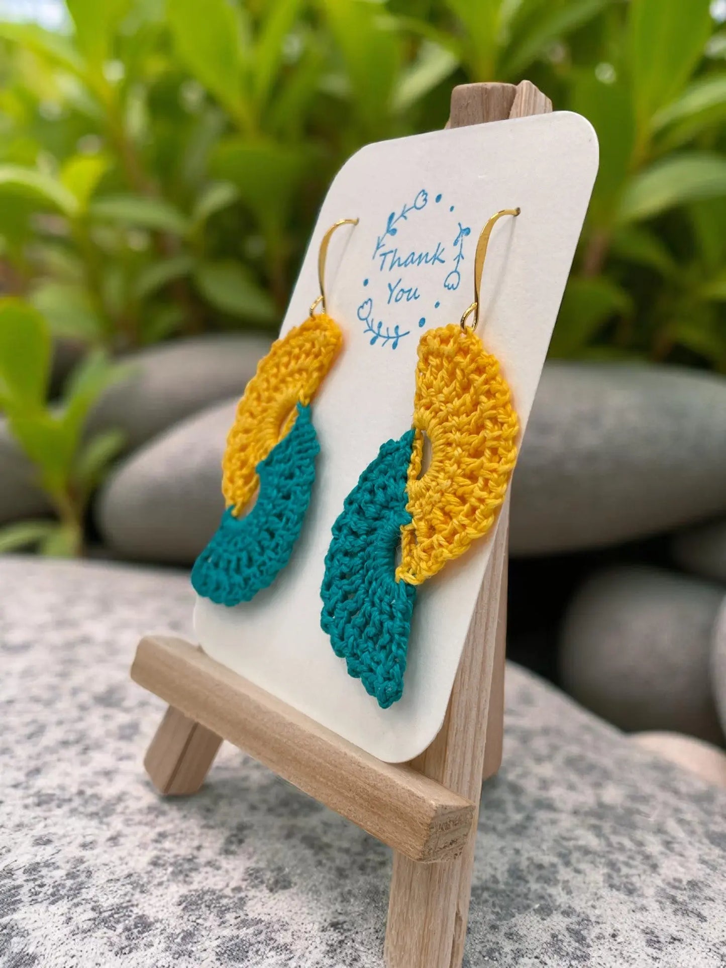 Angel wings in mustard and teal Tangles & Twine