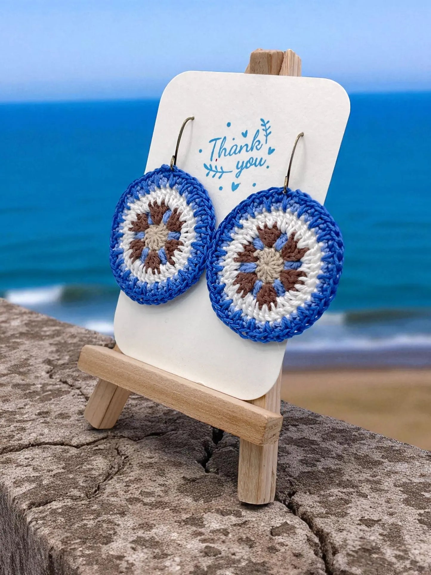 Intricate Discs in blue and chocolate Tangles & Twine