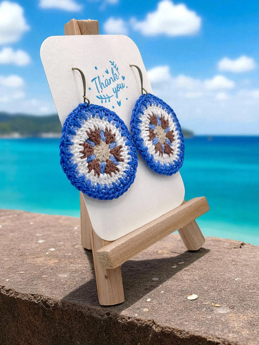 Intricate Discs in blue and chocolate Tangles & Twine