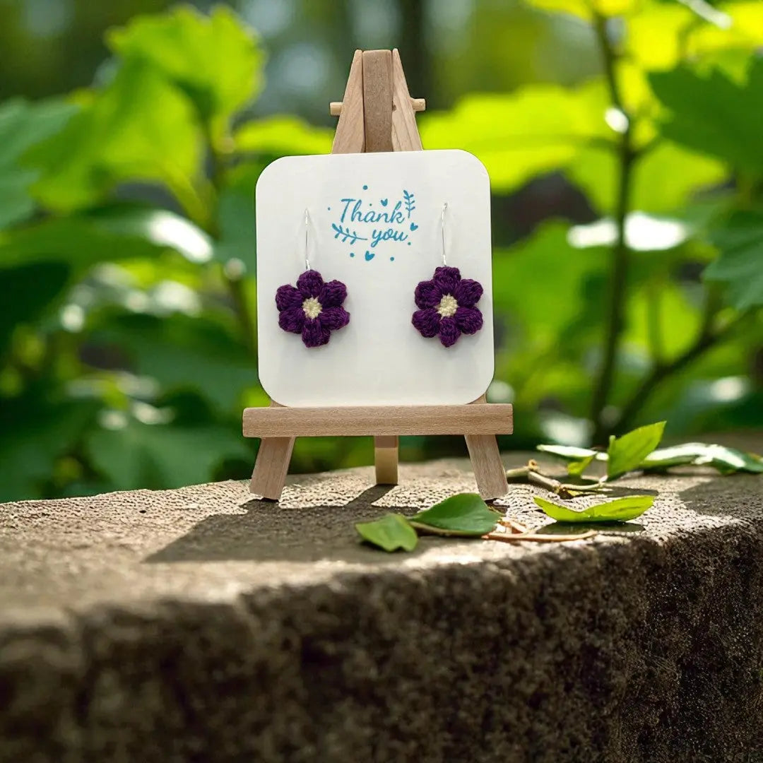 Dangly Puff Flower in dark purple Tangles & Twine