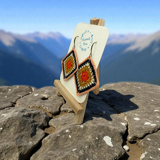 Intricate Square in Coral, Navy, Mustard, and Burnt Red Tangles & Twine