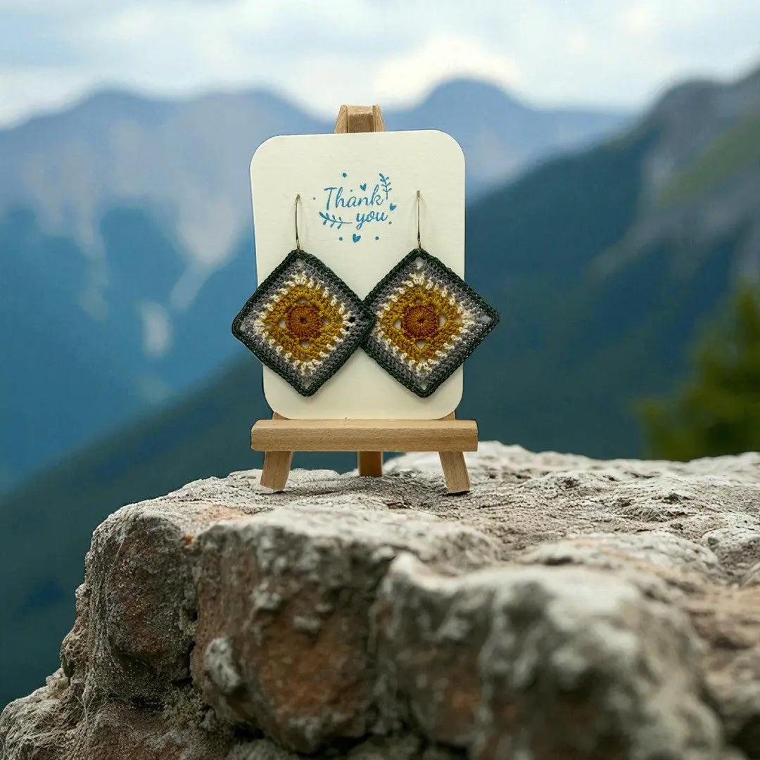 Intricate Square in Green, Gray, Mustard, and Burnt Orange Tangles & Twine