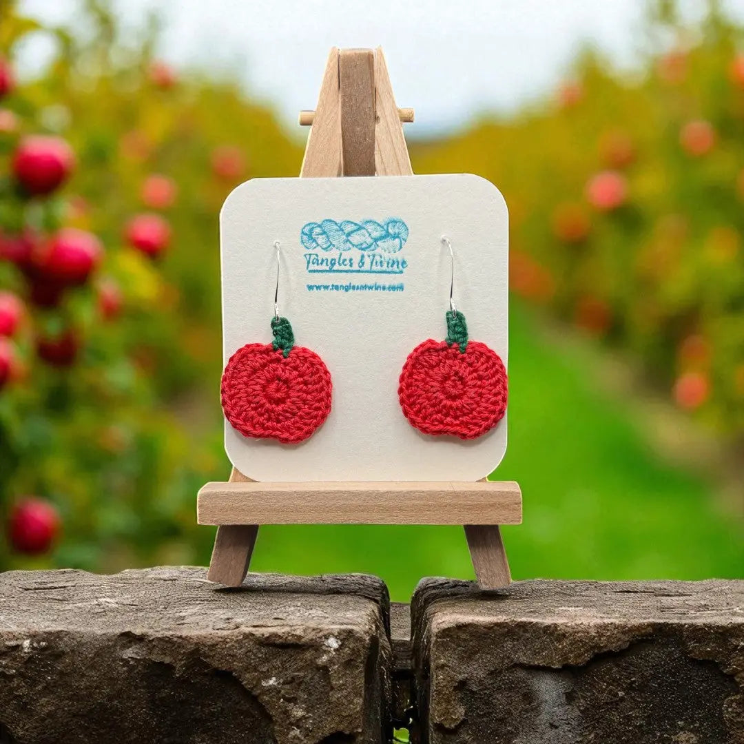Crocheted Earrings: Red Apples Tangles & Twine