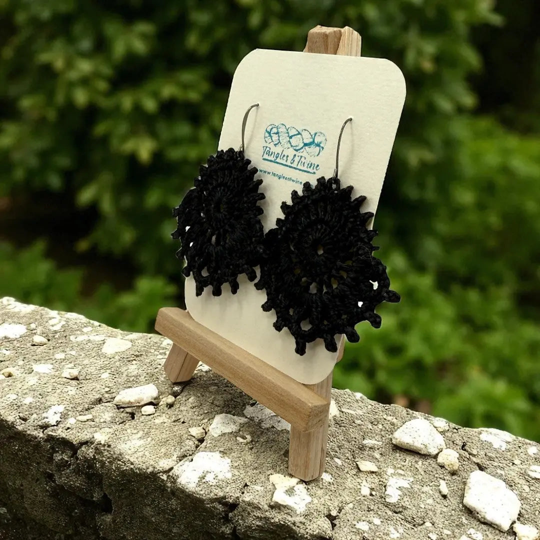 Crocheted Earrings: The Royal Whimsy in Black Tangles & Twine