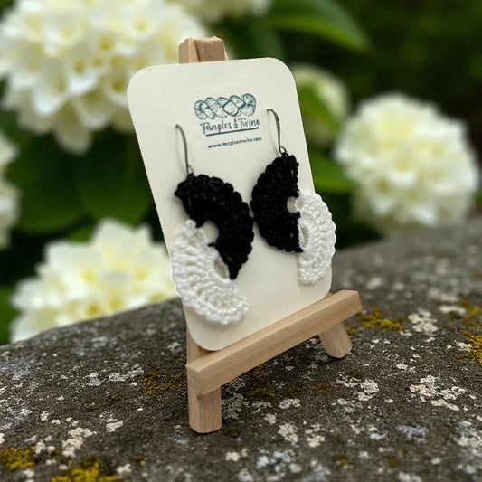 Crocheted Earrings -Angel Wings in Black and White #5 Tangles & Twine