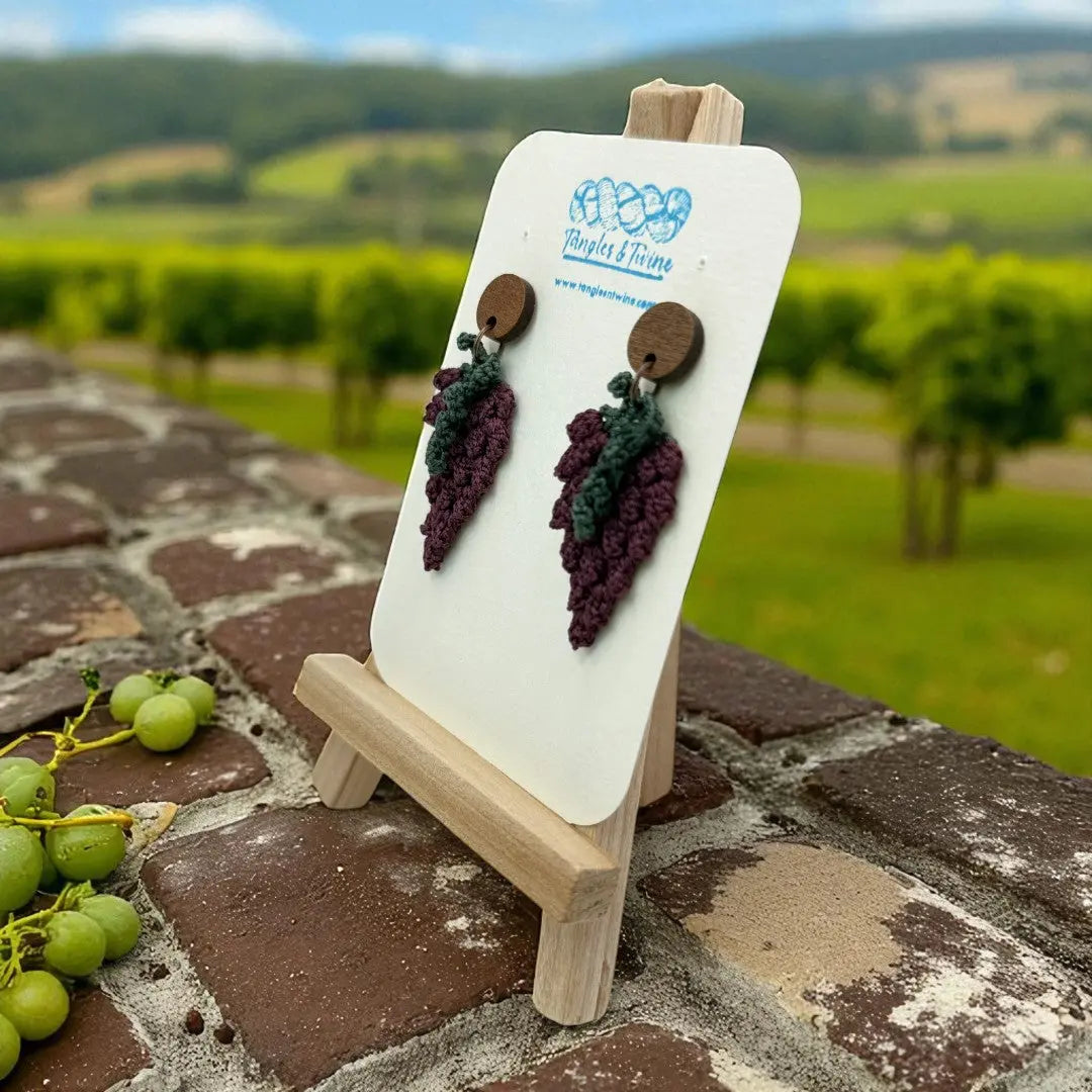 Crocheted Earrings: Grape Earrings in Merlot (#14) Tangles & Twine