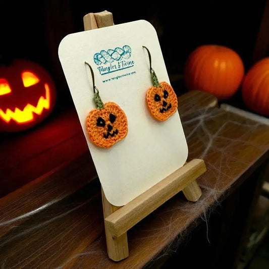 Crocheted Earrings: Jack O'Lantern (#2) (Copy) Tangles & Twine