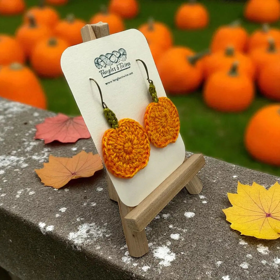 Crocheted Earrings: Pumpkin (#1) Tangles & Twine