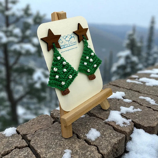 Crocheted Earrings: Christmas Tree (#1) Tangles & Twine
