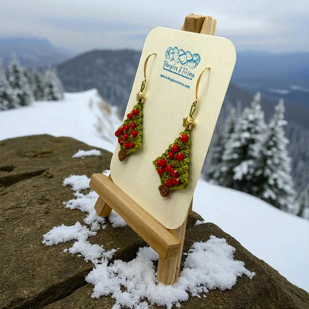 Crocheted Earrings: Christmas Tree (#7) Tangles & Twine