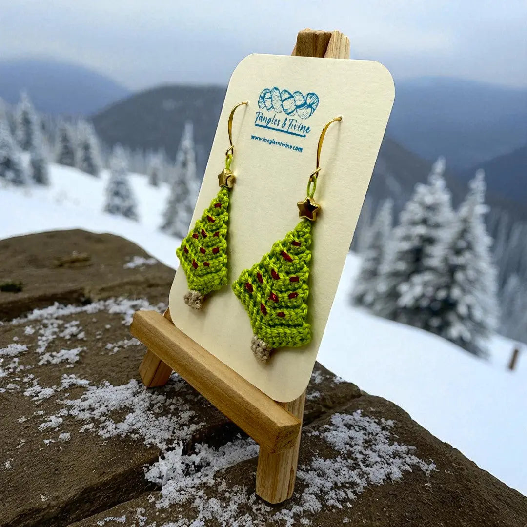 Crocheted Earrings: Christmas Tree (#8) Tangles & Twine