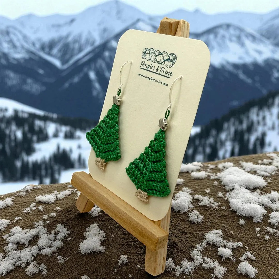 Crocheted Earrings: Christmas Tree (#10) Tangles & Twine