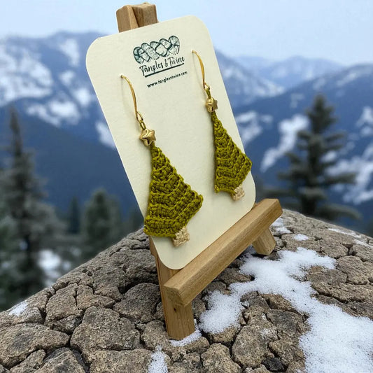 Crocheted Earrings: Christmas Tree (#12) Tangles & Twine