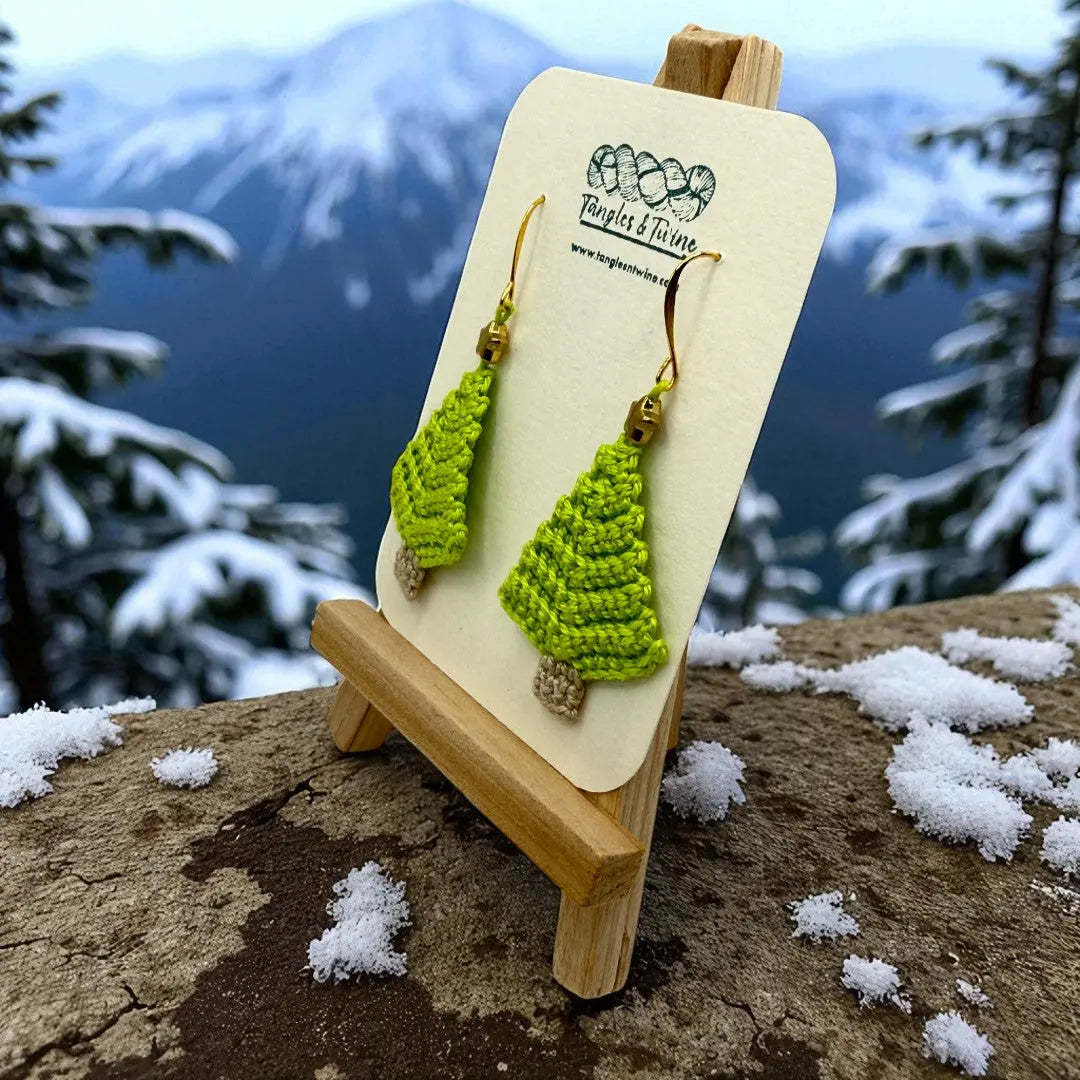 Crocheted Earrings: Christmas Tree (#14) Tangles & Twine