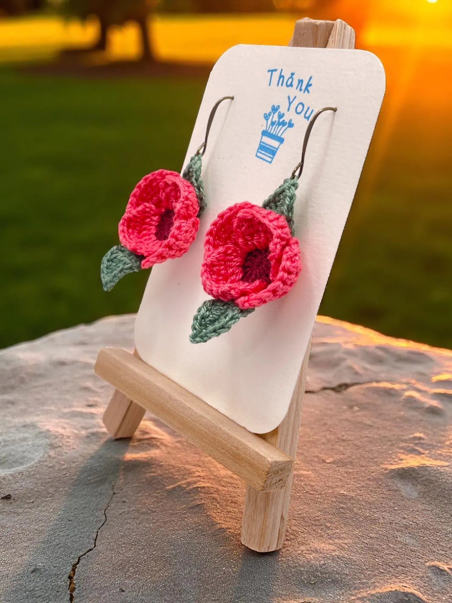 Poppy earring in pink and maroon (#7) Tangles & Twine