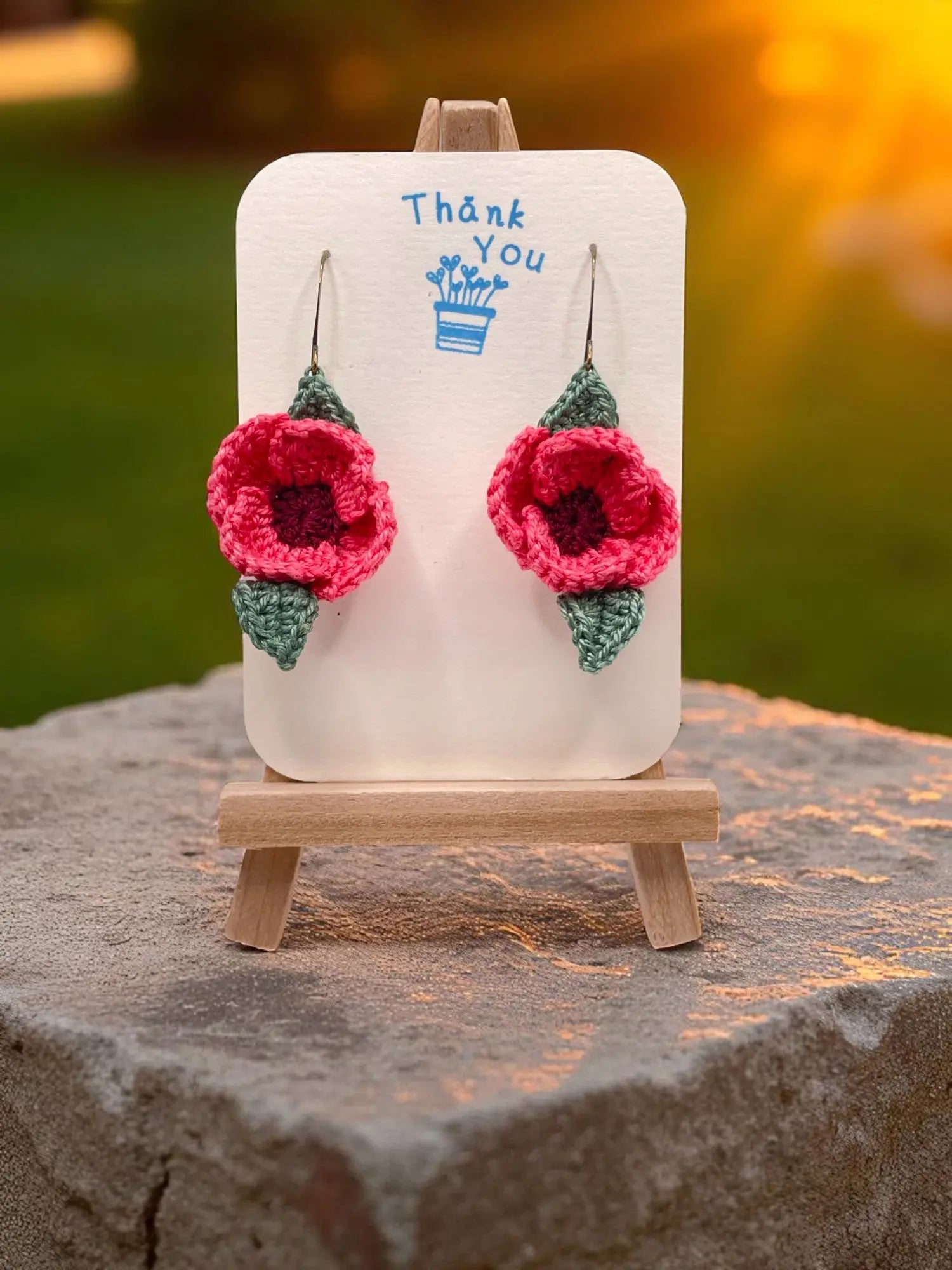 Poppy earring in pink and maroon (#7) Tangles & Twine