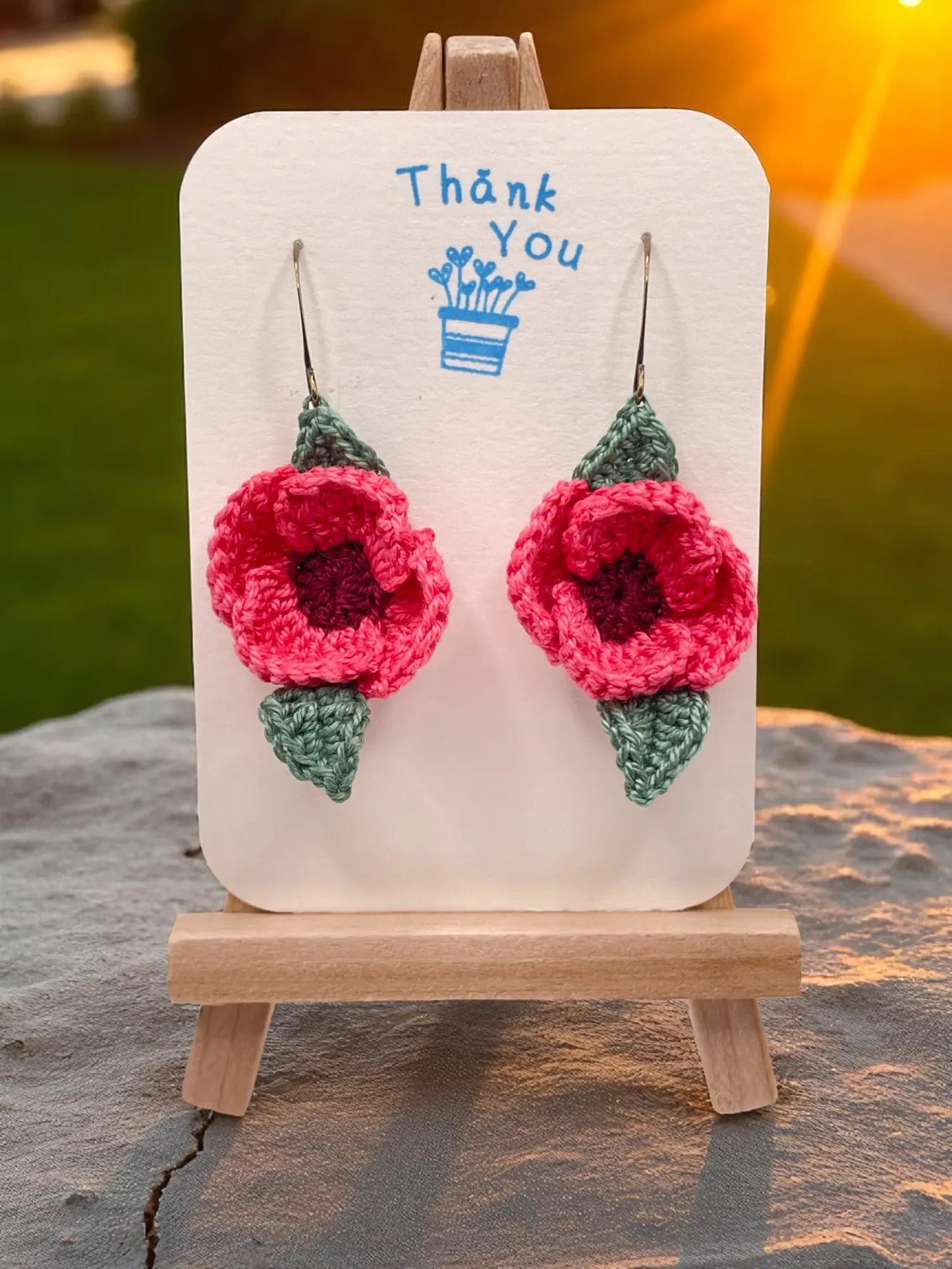 Poppy earring in pink and maroon (#7) Tangles & Twine