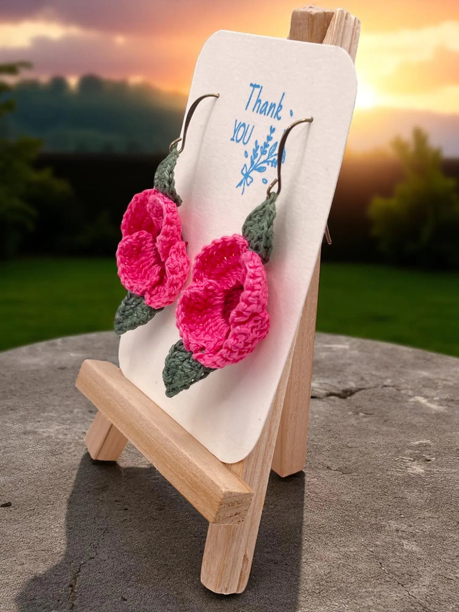 Poppy earring in hot pink and burgundy (#1) Tangles & Twine