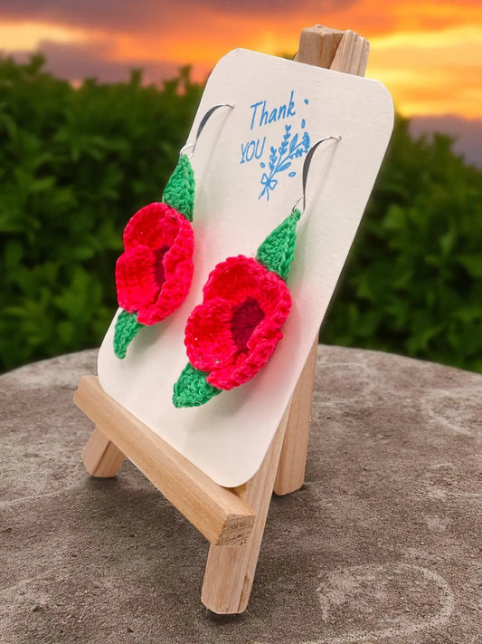 Poppy earring in reddish pink and maroon (#6) Tangles & Twine