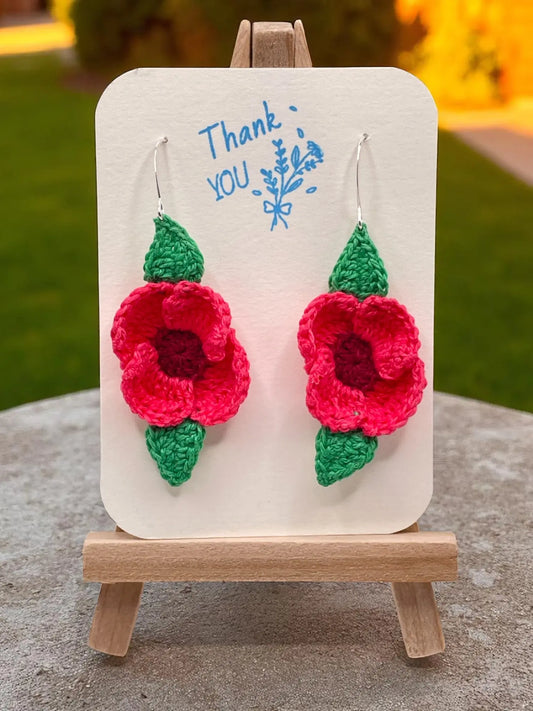 Poppy earring in reddish pink and maroon (#6) Tangles & Twine