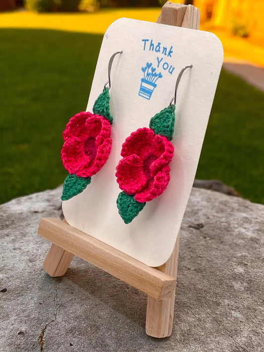 Poppy earring in pinkish red and burgundy (#3) Tangles & Twine