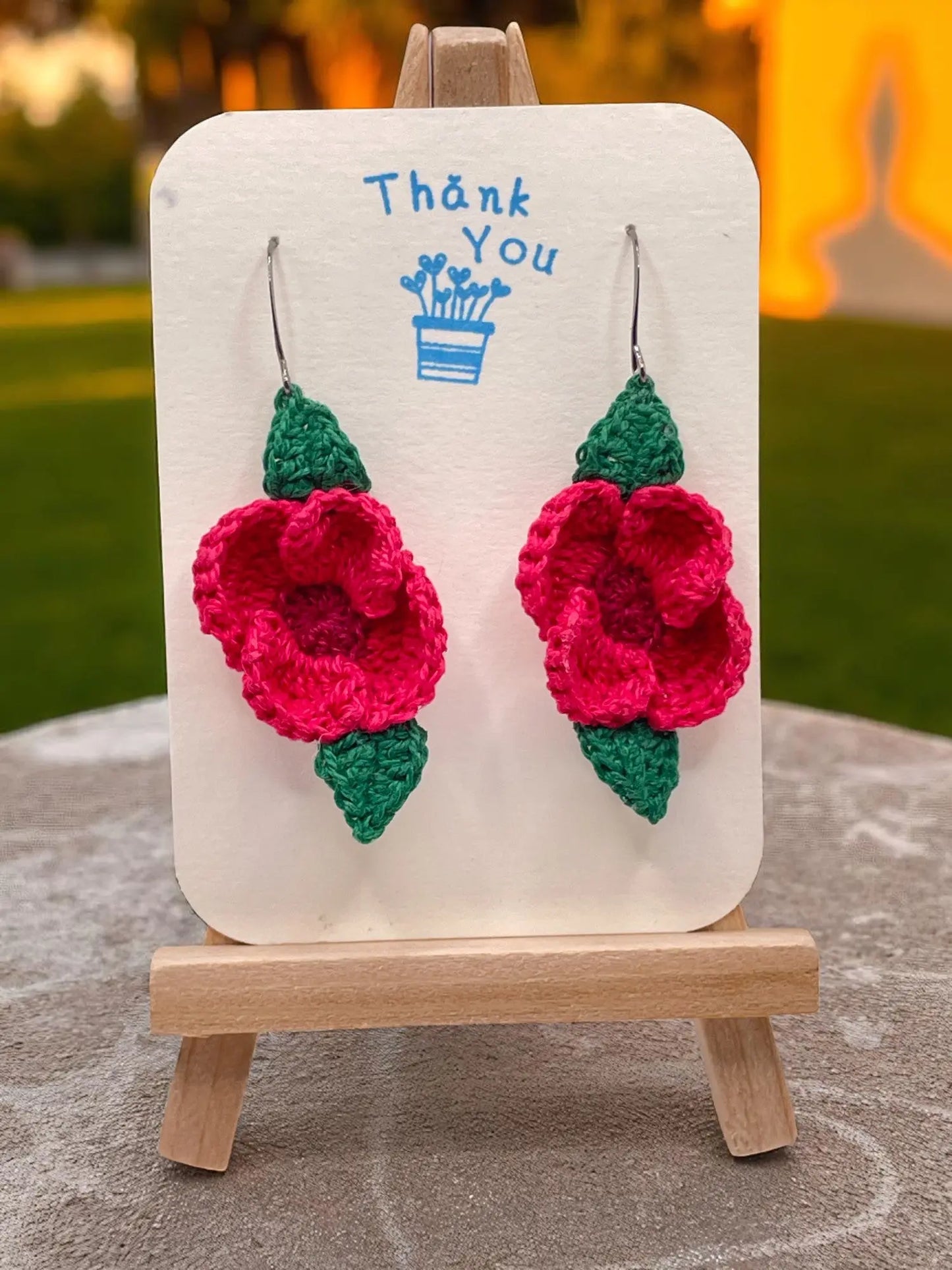 Poppy earring in pinkish red and burgundy (#3) Tangles & Twine