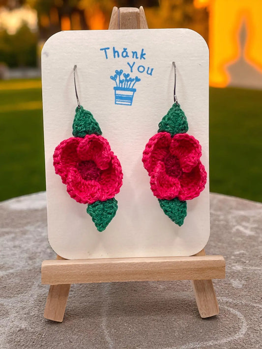 Poppy earring in pinkish red and burgundy (#3) Tangles & Twine