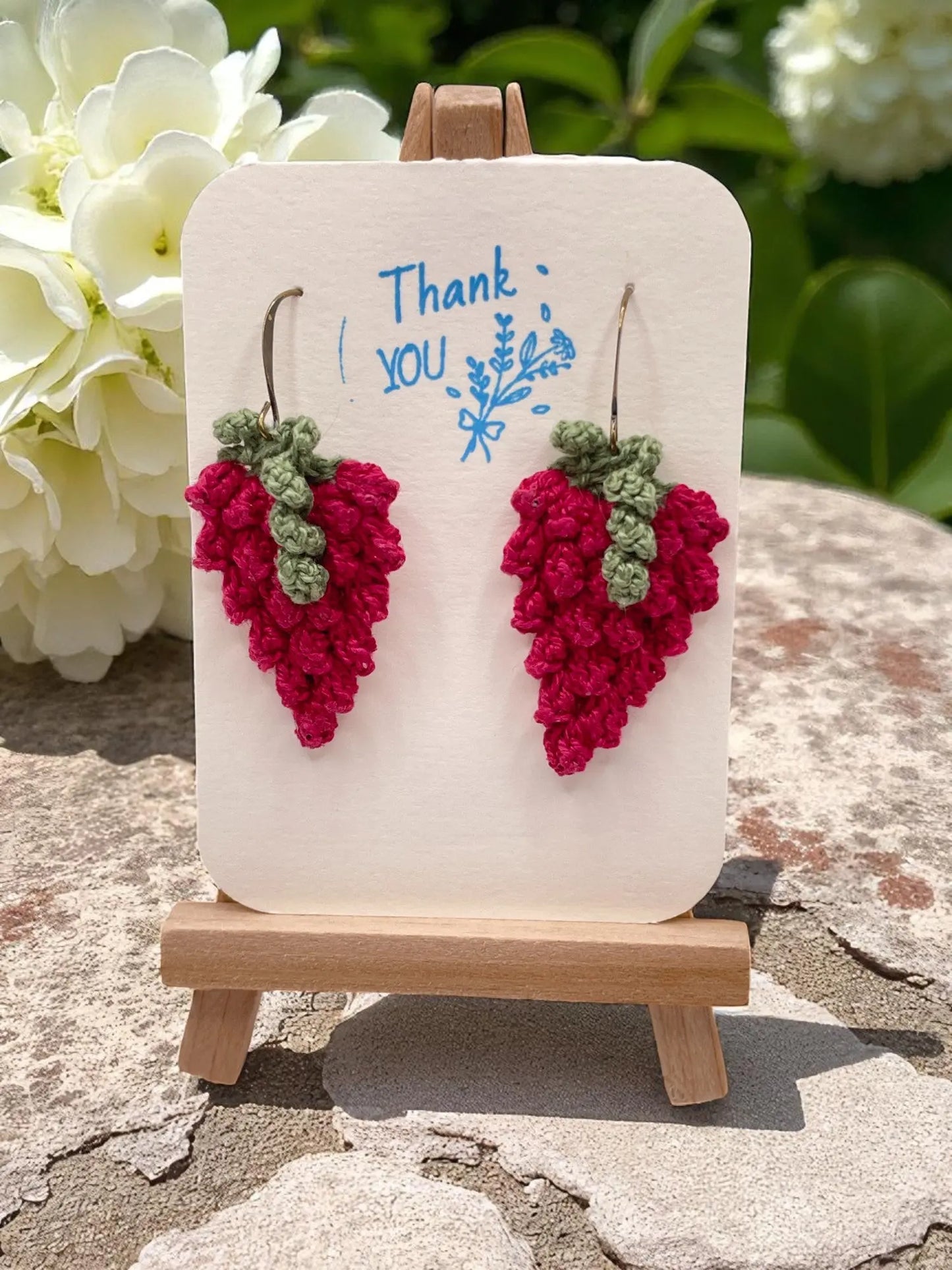 Crocheted Earrings: Grape Earrings in Claret (#8) Tangles & Twine