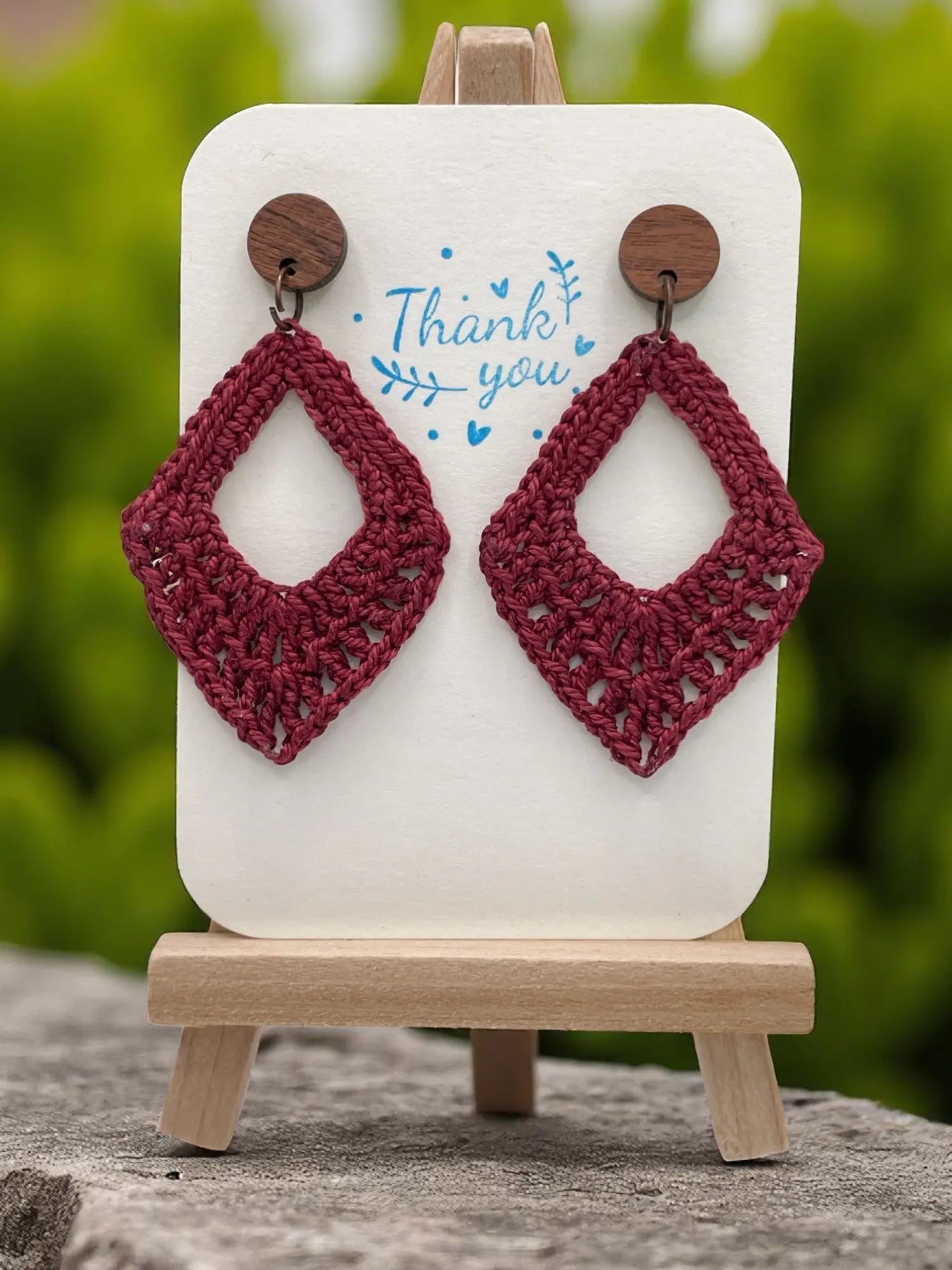 Dangling diamond in maroon Tangles & Twine