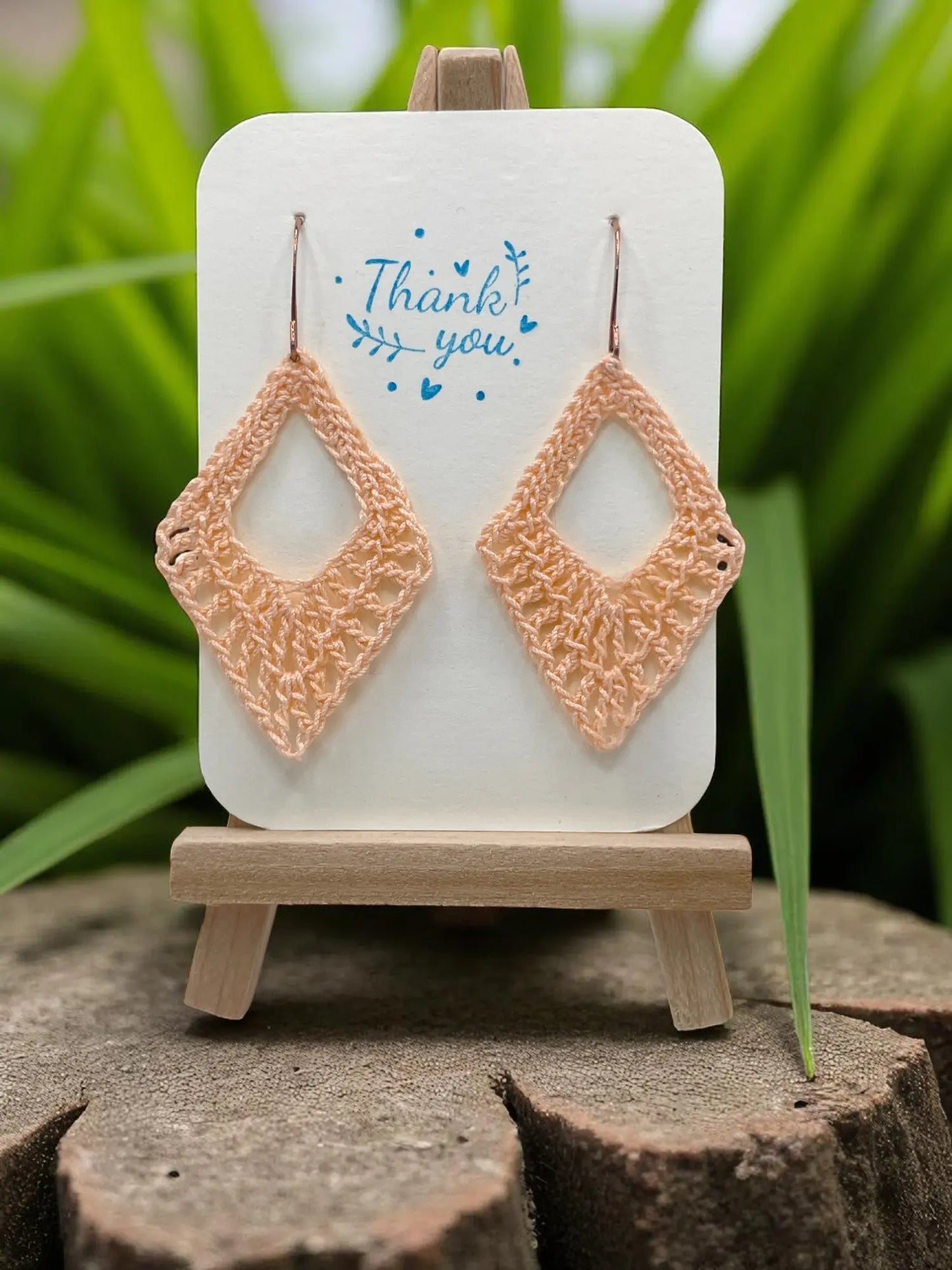 Dangling diamond in pale peach Tangles & Twine