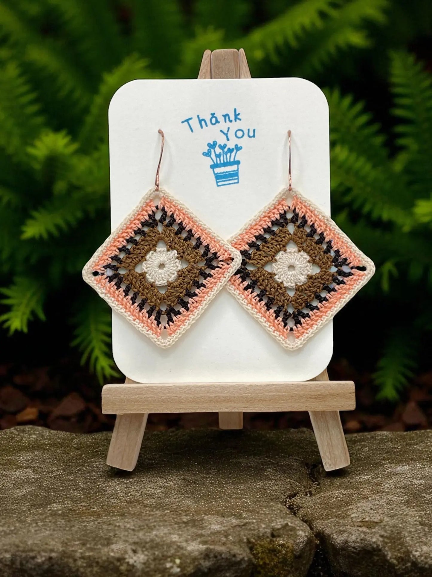 Intricate Square in coral and chocolate Tangles & Twine