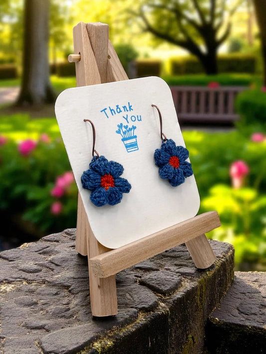 Dangly Puff Flower in dark blue Tangles & Twine