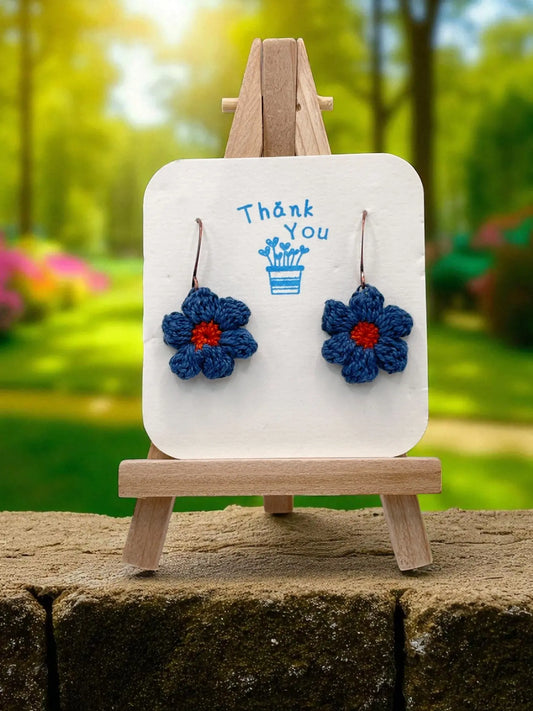 Dangly Puff Flower in dark blue Tangles & Twine