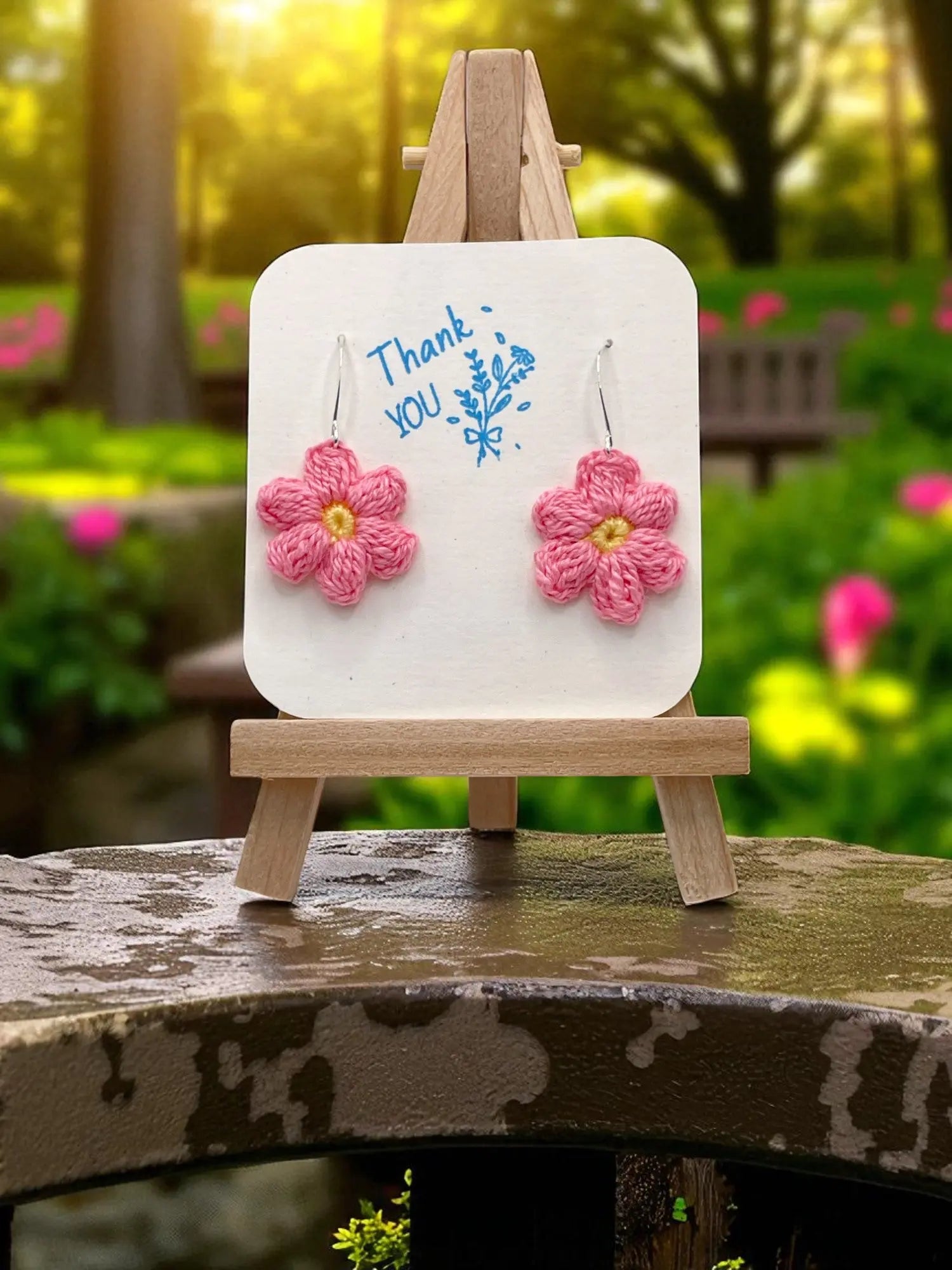 Dangly Puff Flower in pink Tangles & Twine