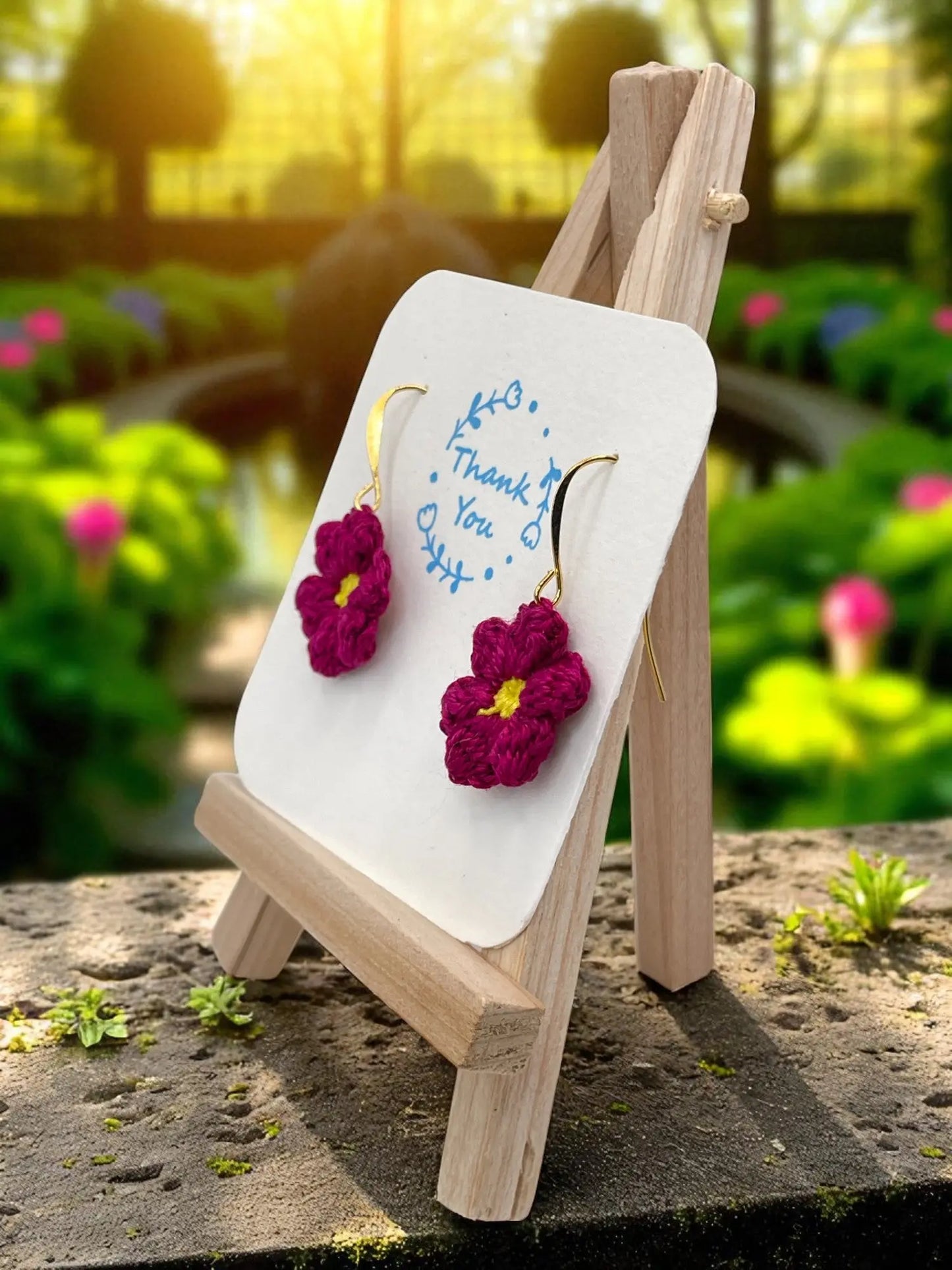 Dangly Puff Flower in fuchsia Tangles & Twine