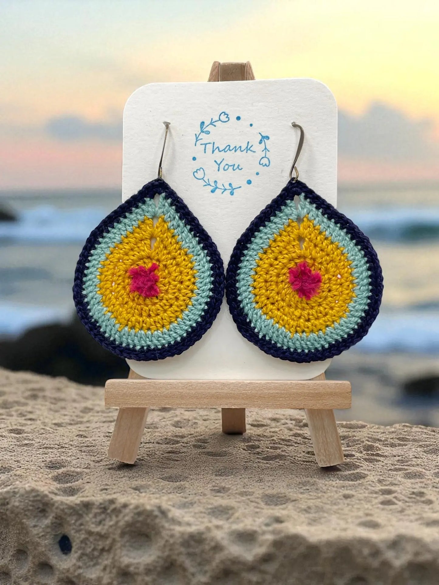 Fancy Teardrop in mustard and blues Tangles & Twine