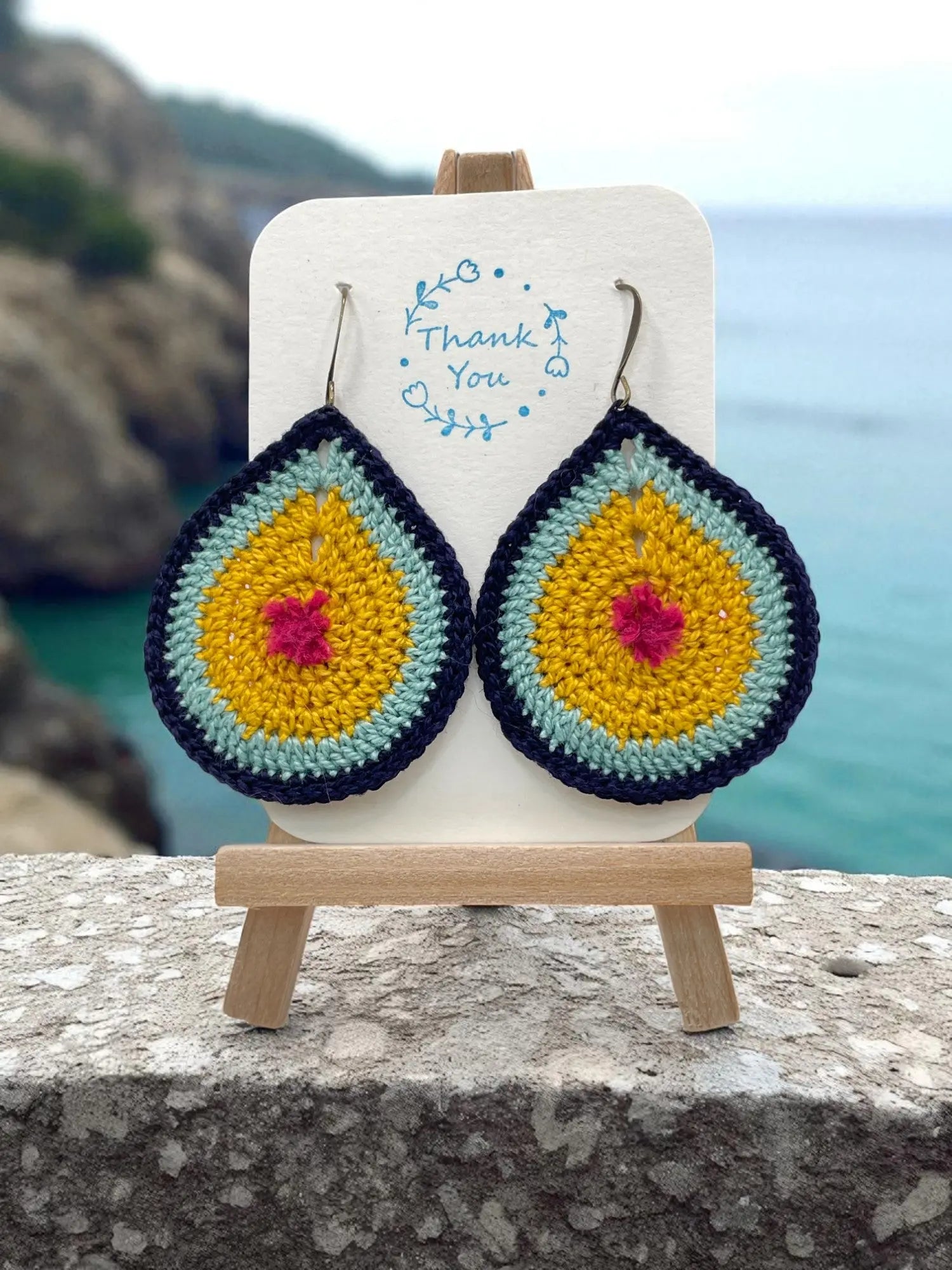 Fancy Teardrop in mustard and blues Tangles & Twine