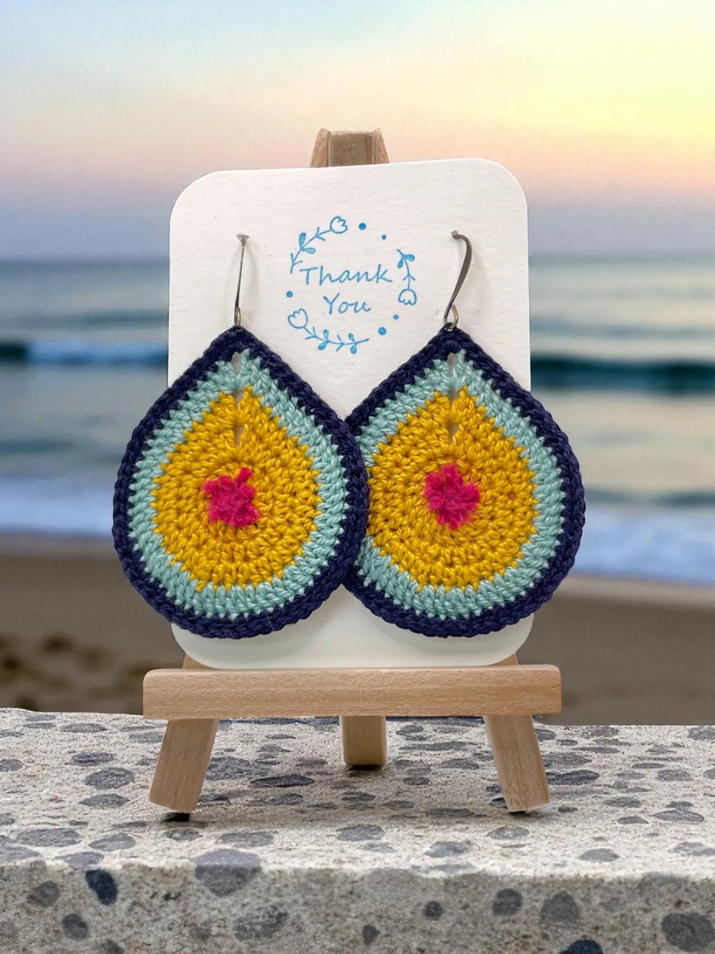 Fancy Teardrop in mustard and blues Tangles & Twine