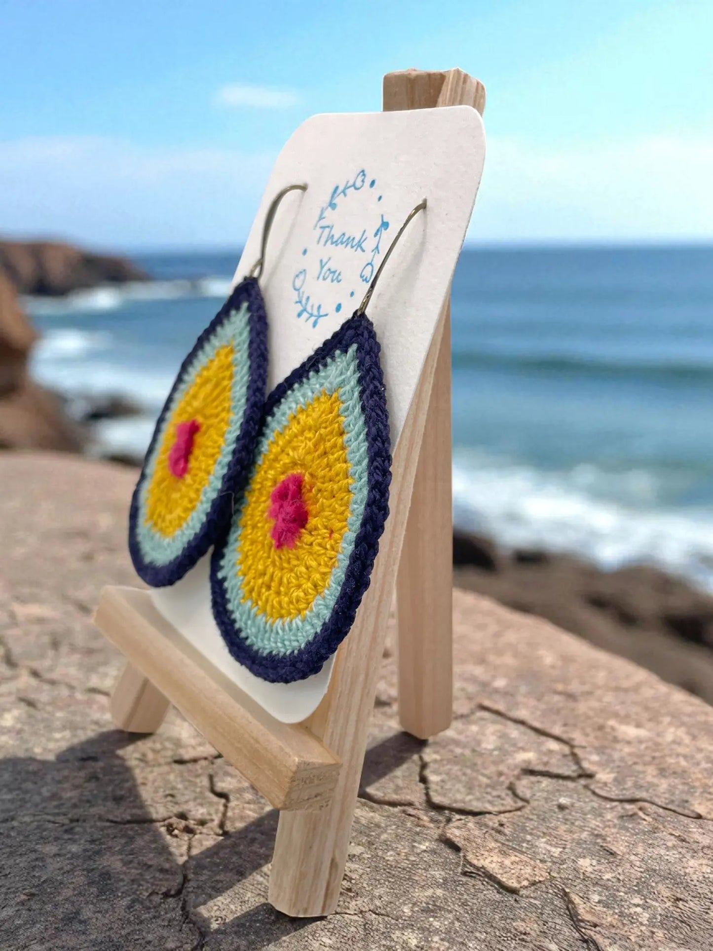 Fancy Teardrop in mustard and blues Tangles & Twine