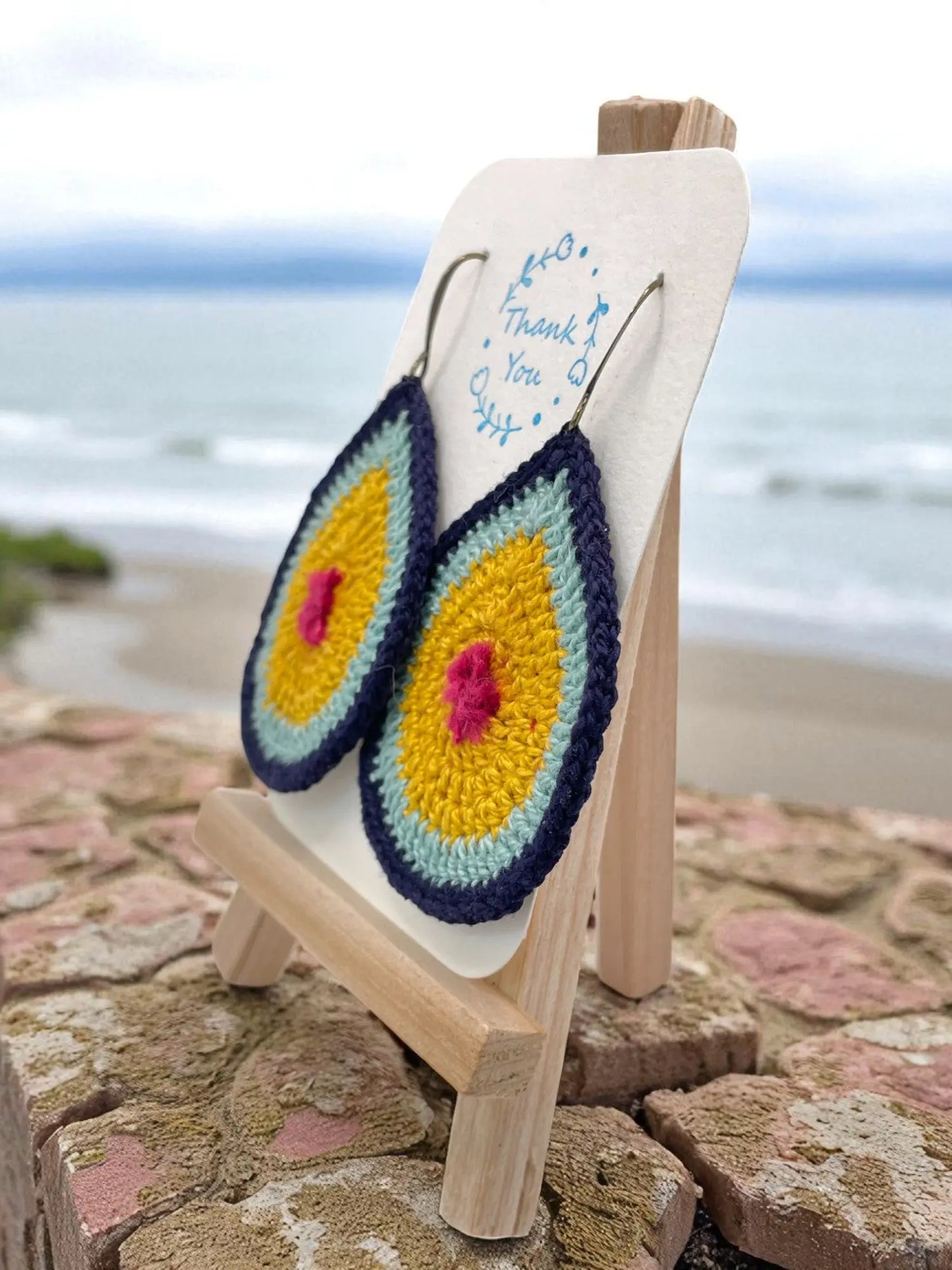 Fancy Teardrop in mustard and blues Tangles & Twine