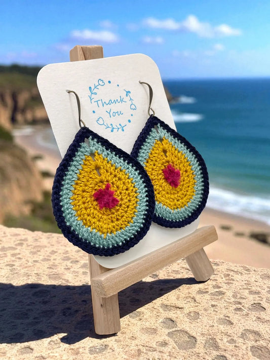 Fancy Teardrop in mustard and blues Tangles & Twine