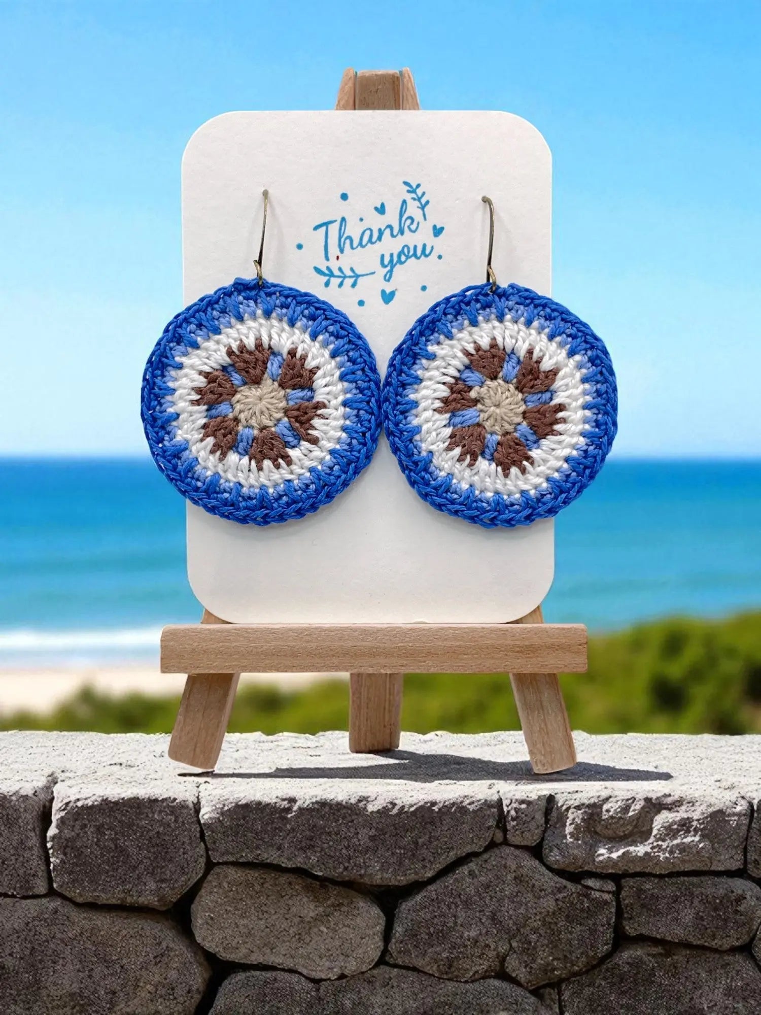 Intricate Discs in blue and chocolate Tangles & Twine