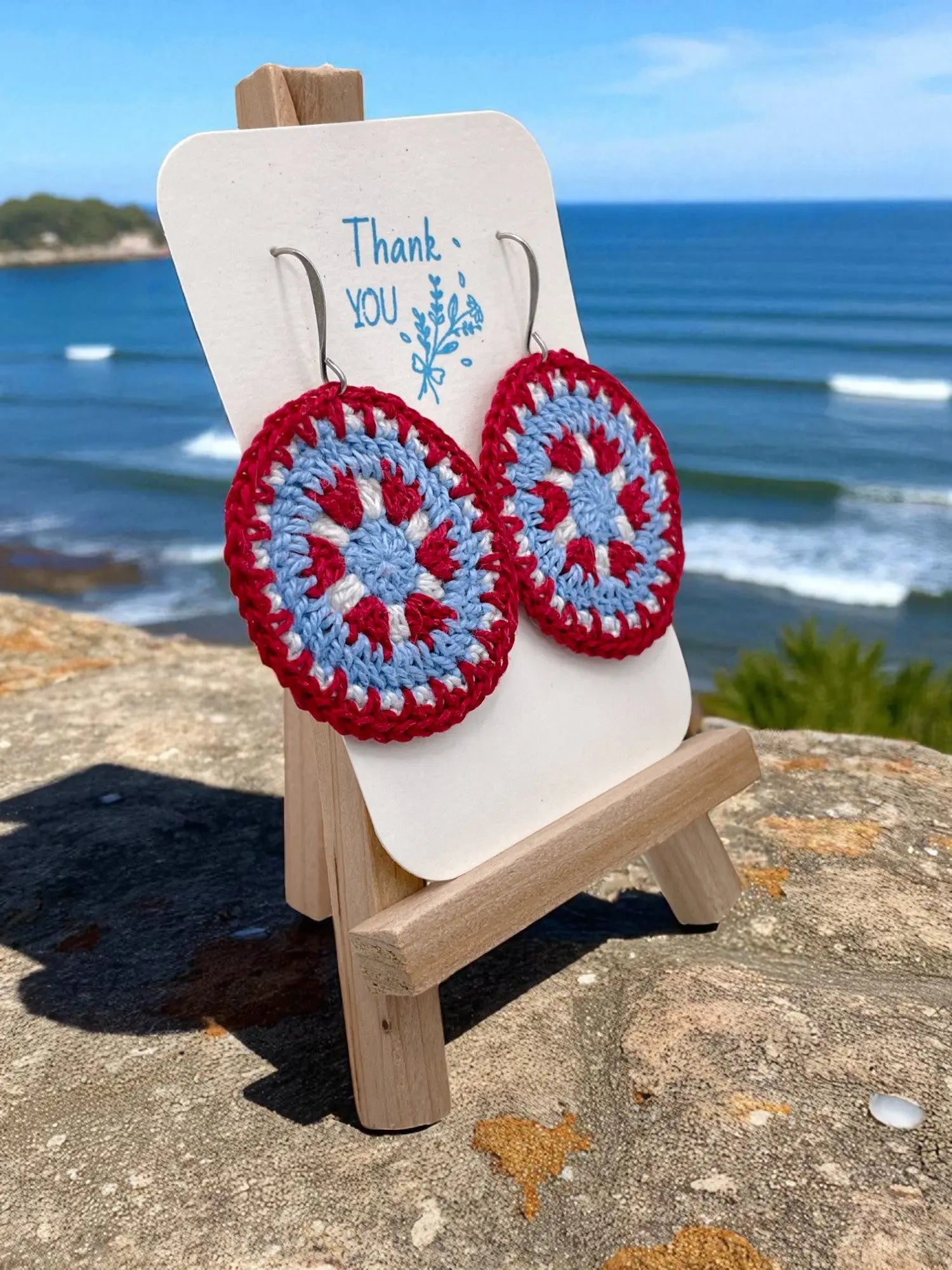 Intricate Discs in red, white, and blue Tangles & Twine