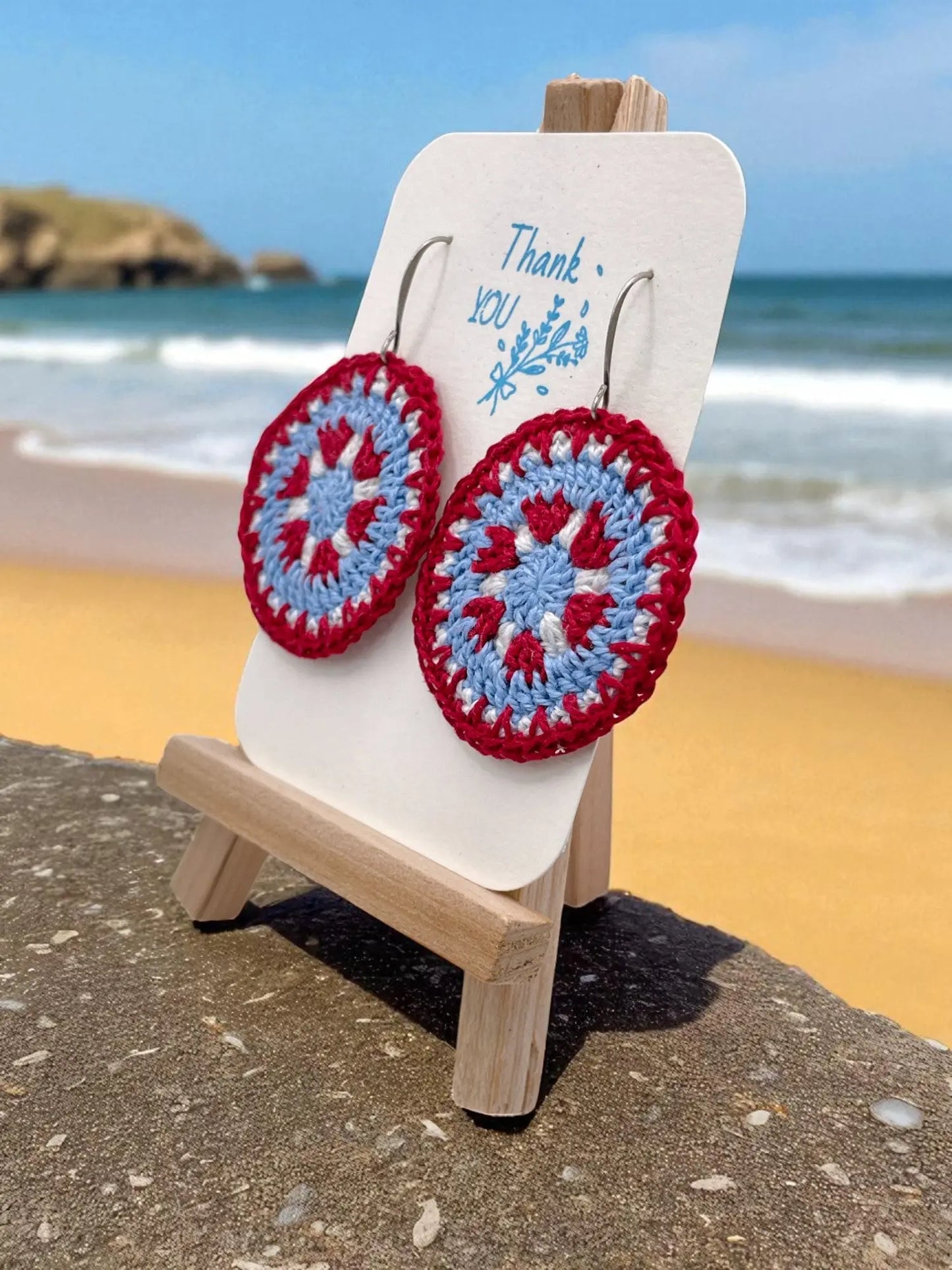 Intricate Discs in red, white, and blue Tangles & Twine