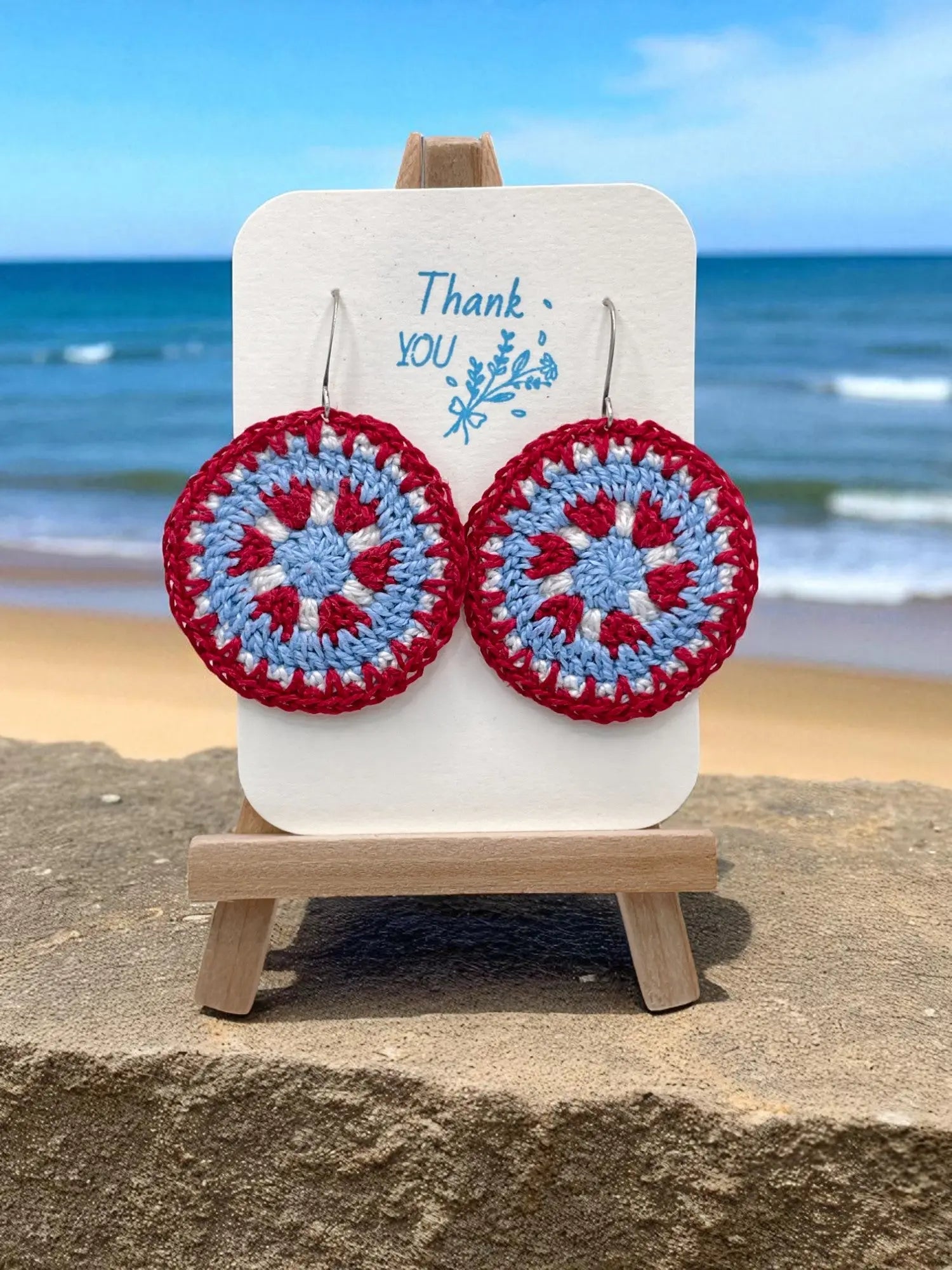 Intricate Discs in red, white, and blue Tangles & Twine