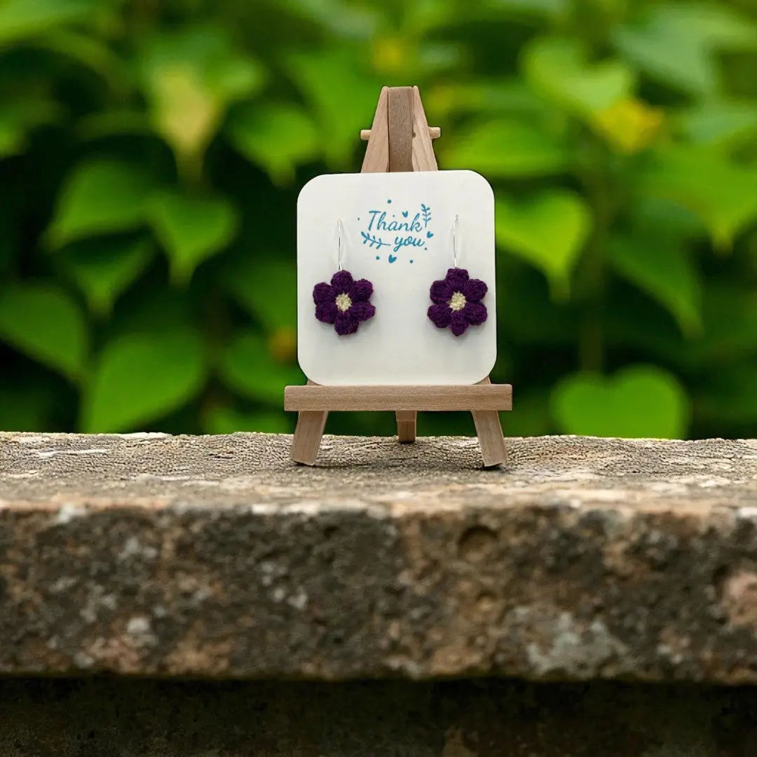 Dangly Puff Flower in dark purple Tangles & Twine